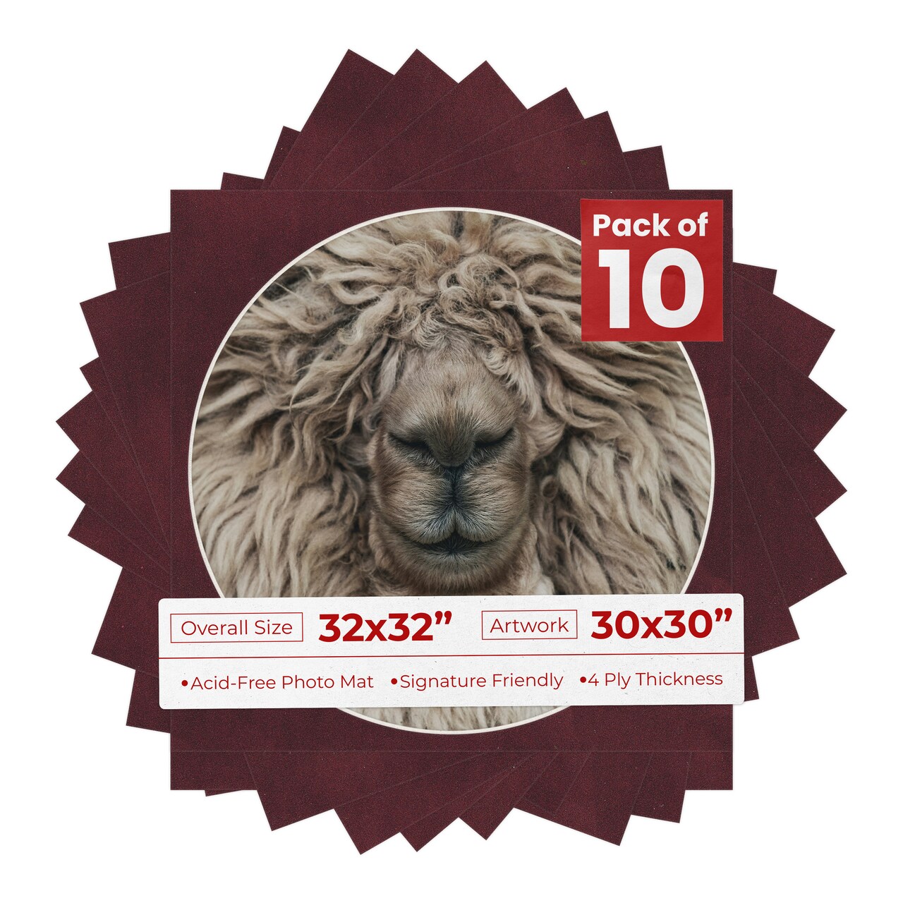 Dark Red Suede Mat Board for 32x32 Frames - Circle Opening for 30x30 Photos